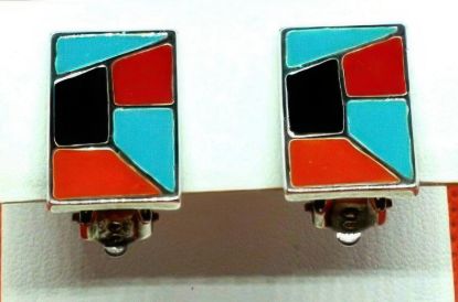 Picture of Vintage Gold Tone Mosaic Clip On Earrings