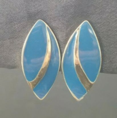 Picture of Vintage Blue Enamel Gold Tone Clip Earrings