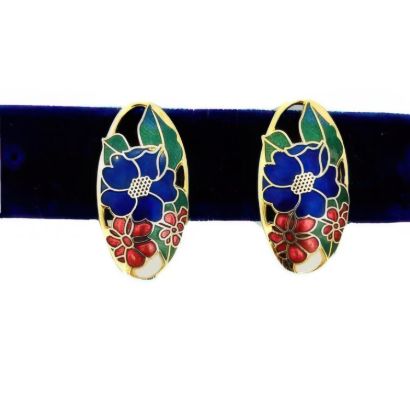 Picture of Gold Tone Floral Cloisonne Clip On Earrings