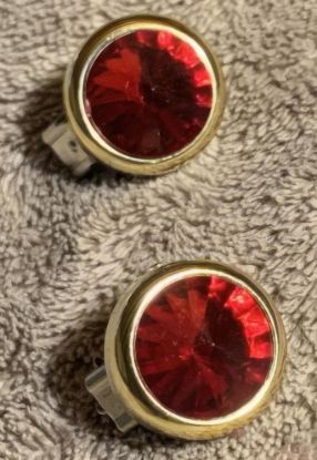 Picture of Large Faceted Red Crystal Gold Clip Earrings