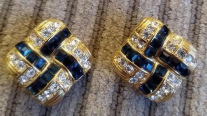 Picture of Vintage Nolan Miller Sapphire Rhinestone Clip Earrings