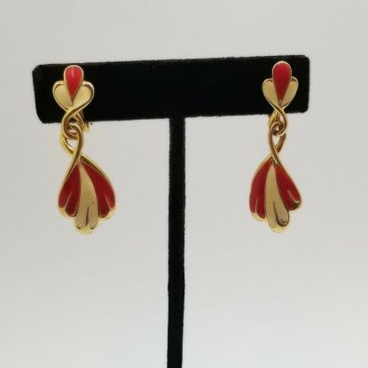 Picture of Vintage Gold Red Cream Enamel Clip Earrings