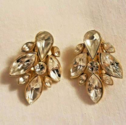 Picture of Gold Toned Glamour Rhinestone Clip On Earrings