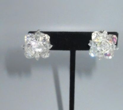Picture of Vintage Aurora Borealis Crystal Cluster Clip Earrings