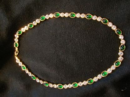 Picture of Vintage Heavy Gold Necklace Green Stones Rhinestones
