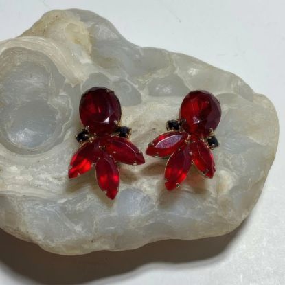 Picture of Glamorous Vintage Red Faceted Clip On Earrings