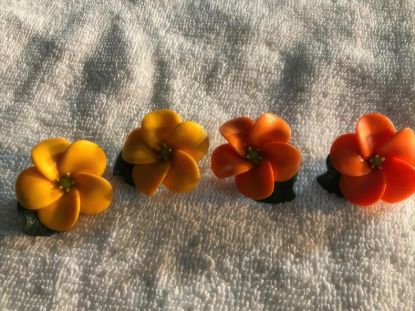 Picture of Hawaiian Orange Yellow Plumeria Clip Earrings