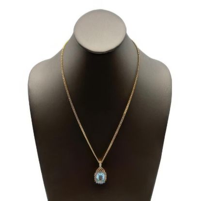 Picture of Vintage Emerald Cut Blue Crystal Halo Necklace