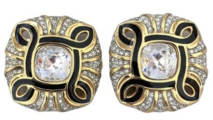 Picture of Vintage Swarovski Swan Clip On Earrings Black Gold