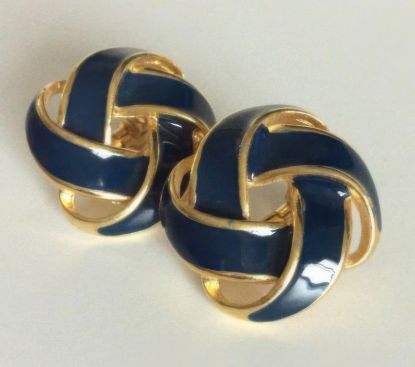 Picture of Vintage Napier Gold Navy Blue Enamel Earrings