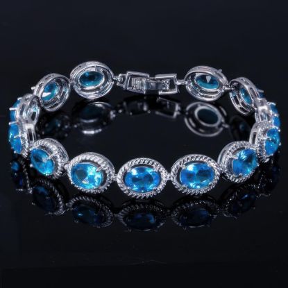 Picture of Swiss Blue Topaz Oval Cut Silver Bracelet