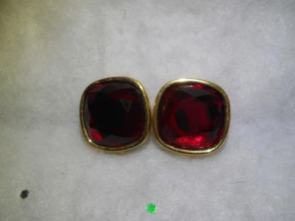 Picture of Swarovski Signed Gold Crystal Burgundy Clip On Earrings