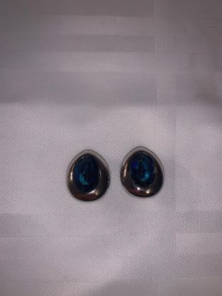 Picture of Swarovski Silvertone Blue Crystal Teardrop Earrings