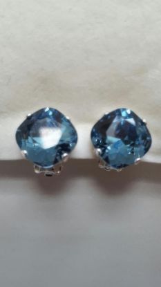 Picture of Swarovski Denim Blue Cushion Clip Earrings UK