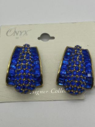 Picture of Vintage Onyx Designer Large Blue Crystal Earrings