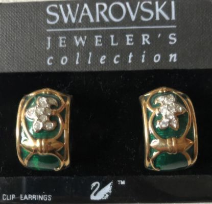 Picture of Swarovski Green Crystal Enamel Clip Earrings
