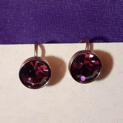 Picture of Swarovski Purple Crystal Clip On Earrings Gold Tone