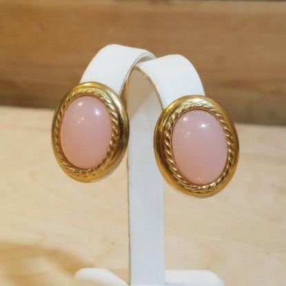 Picture of Trifari Oval Gold Tone Pink Rhinestone Earrings