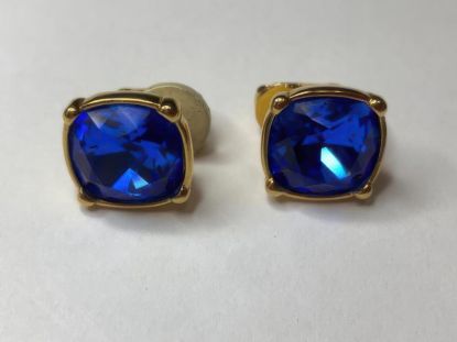 Picture of Signed Swarovski Crystal Blue Square Earrings Gold Plated