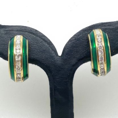 Picture of High End Green Enamel Diamante Clip Earrings