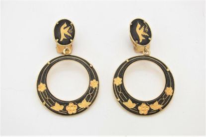 Picture of Vintage Gold Tone Large Hoop Dangle Earrings