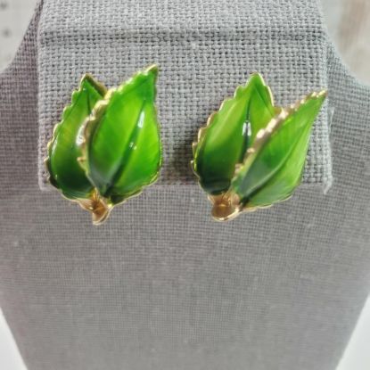 Picture of Vintage Giovanni Green Gold Tone Enamel Earrings