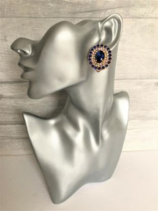 Picture of Gold Tone Sapphire Blue Oval Diamante Earrings