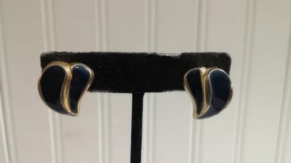 Picture of Vintage Navy Blue Enamel Goldtone Double Paisley Earrings