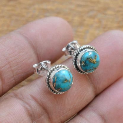Picture of 925 Sterling Silver Blue Turquoise Stud Earrings