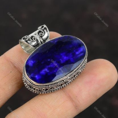 Picture of Natural Blue Sapphire Gemstone Pendant Sterling Silver