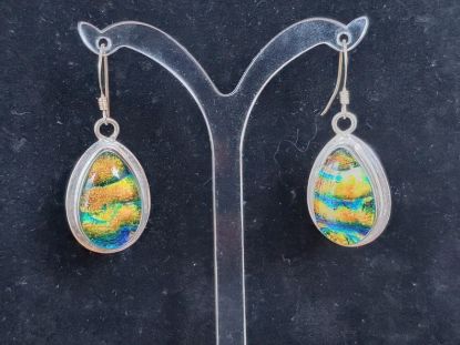 Picture of Vintage Sterling Silver Dichroic Glass Earrings Drop