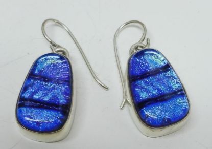 Picture of Vintage Sterling Silver Blue Art Glass Earrings