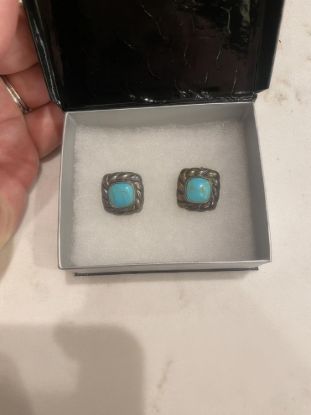 Picture of Sterling Silver Turquoise Earrings 925 Square