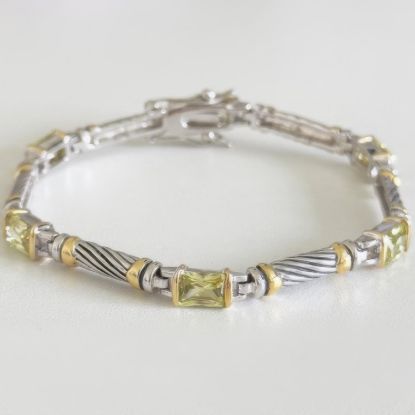 Picture of Green CZ Twisted Cable Two Tone Bracelet