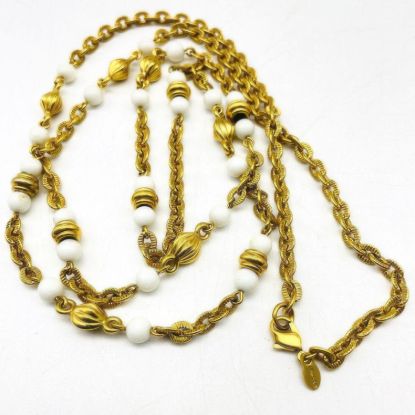Picture of Monet White Bead Station Necklace Gold Tone
