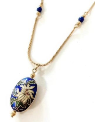 Picture of Vintage Avon 1982 White Lily Blue Cloisonne Necklace