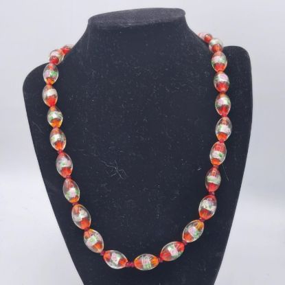 Picture of Red Floral Lampwork Glass Beads Necklace