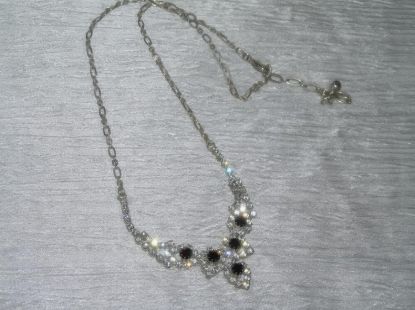Picture of Estate Silvertone Oval Chain Black Clear Rhinestone