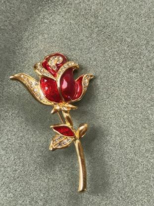 Picture of Estate Bright Enamel Goldtone Rose Bud Pin