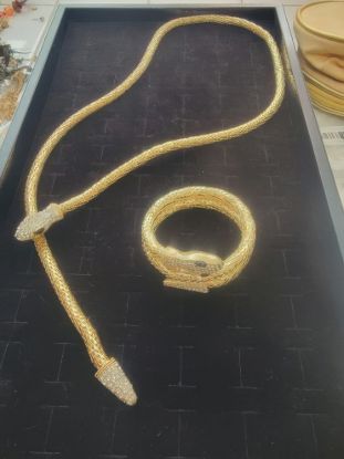 Picture of Vintage Gold Tone Rhinestone Snake Necklace Bracelet Set