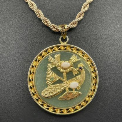 Picture of Vintage Jadeite Peacock Medallion Gold Necklace