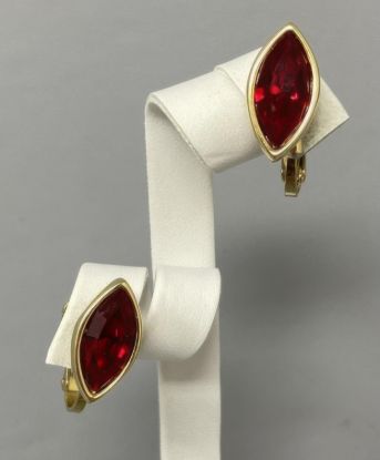 Picture of Vintage Swarovski Red Crystal Earrings Gold Tone