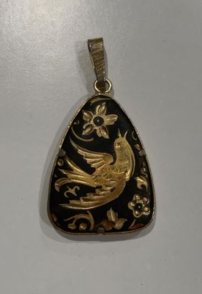 Picture of Vintage Damascene Necklace Pendant Bird Flowers