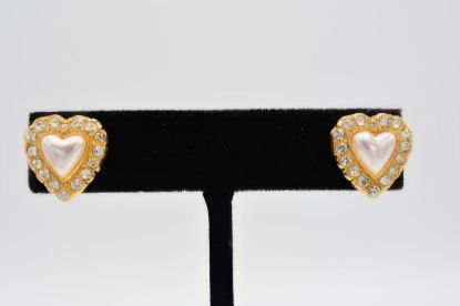 Picture of Vintage Heart Stud Earrings Rhinestone Pearl Gold
