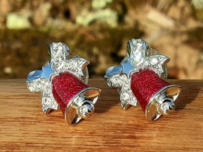 Picture of Vintage Swarovski Crystal Red Enamel Christmas Earrings