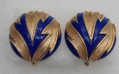 Picture of Vintage Crown Trifari Blue Enamel Earrings