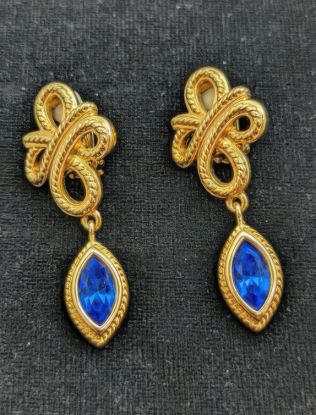 Picture of Vintage Swarovski Blue Crystal Gold Tone Earrings