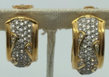 Picture of Vintage Swarovski Crystal Rhinestone Gold Hoop Earrings