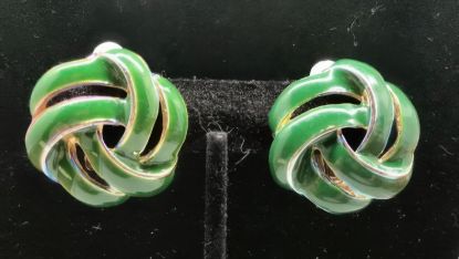 Picture of Vintage Green Enamel Gold Tone Infinity Earrings