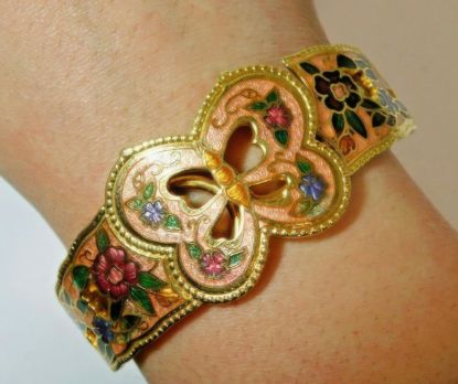 Picture of Vintage Rose Red Butterfly Cloisonne Enamel Bangle Bracelet
